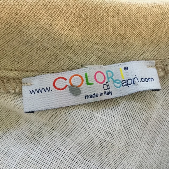 COLORI DI CAPRI Tan Linen Blouse Cute Back Design - Picture 6 of 8